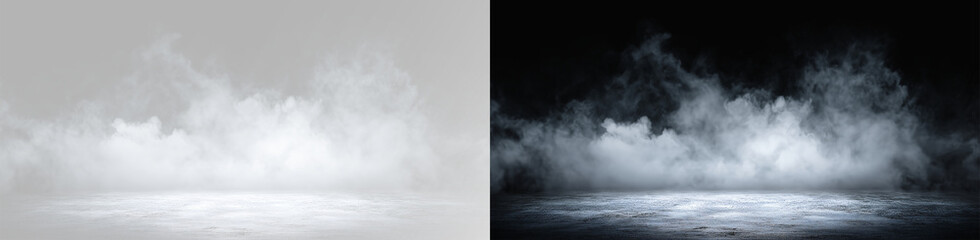 Dense ground fog and mist creeping on floor for atmospheric design on transparent background © Alehandro