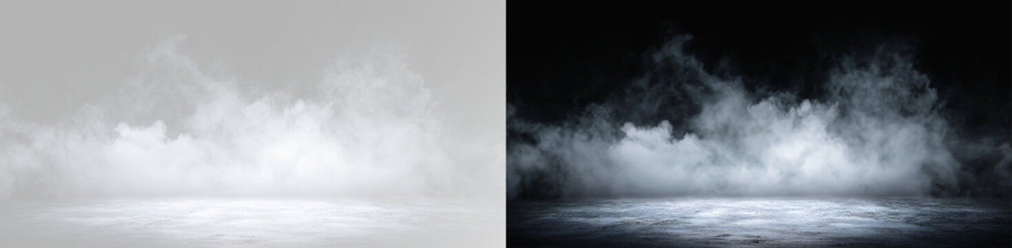 Dense ground fog and mist creeping on floor for atmospheric design on transparent background