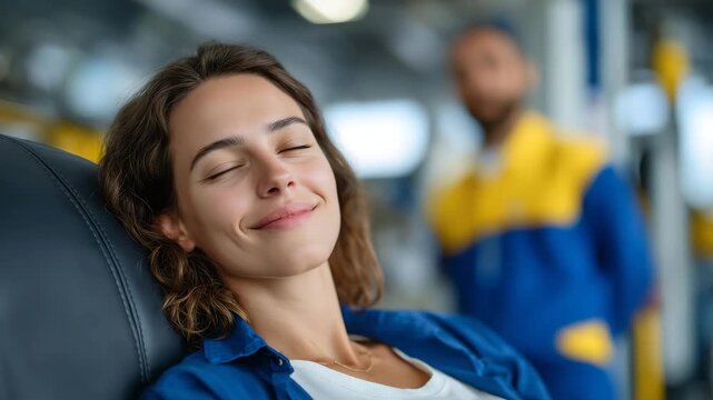 155Customer service excellence and convenience at a service station, customer relaxing in vehicle while attendant completes service, focus on comfort, reliability, and satisfaction