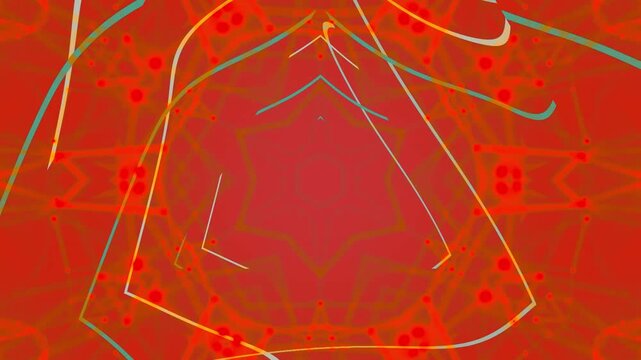 Abstract art with red background lines.
