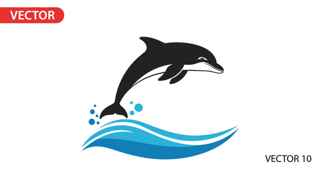 Black dolphin jumping out water vector.