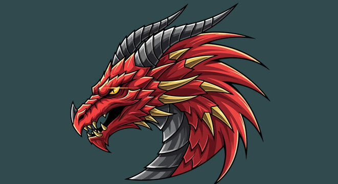 Dragon head with sharp teeth and horns.