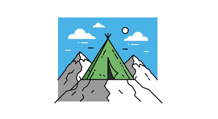 Green tent on mountain peak landscape. © taufik