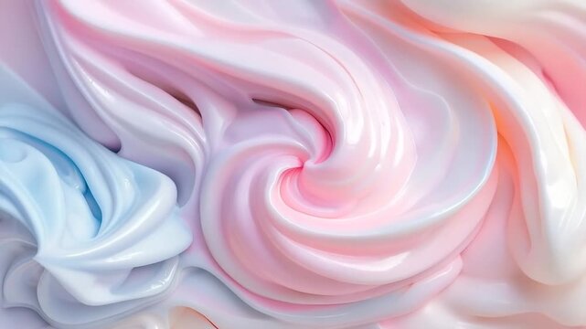 Swirls of pastel colors mix and flow together creating a clear pattern. Shapes move gently in a smooth and continuous manner. The colors blend in a simple yet engaging way