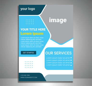 Vector brochure template with blue and grey design elements