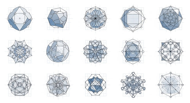Collection of Abstract Geometric Shapes with Intricate Designs and Patterns.