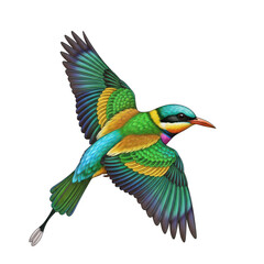 Fototapeta premium Colorful bird in flight on transparent background