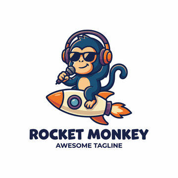 The energetic monkey character is riding a rocket while wearing sunglasses and headphones, exuding a fun and upbeat vibe that encourages creativity and joy.