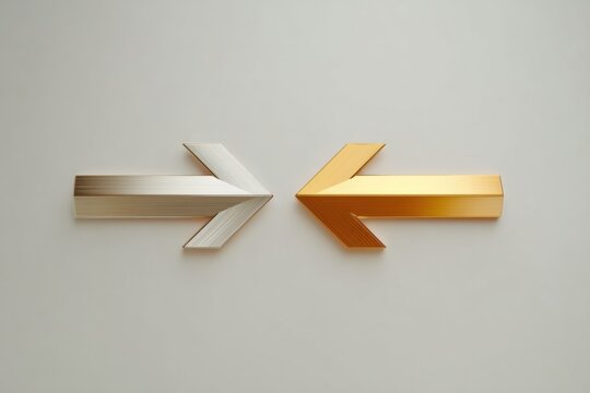 Metallic Arrows Pointing Towards Each Other on Neutral Background