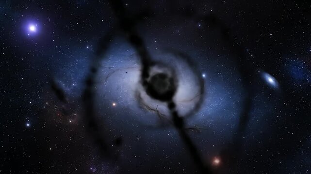 Enigmatic Spiral Galaxy with a Dominant Central Black Hole, Swirling Cosmic Dust, and Distant Stellar Formations in the Vast Expanse of the Universe