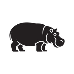 Obraz premium An illustration of a hippopotamus standing in a natural landscape with a visible eye and open mouth showcasing its teeth in profile view.