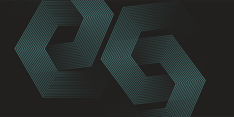 Dynamic turquoise neon hexagonal lines form a striking geometric pattern on a black background, evoking modern technology, futuristic design, and digital aesthetics © ibra