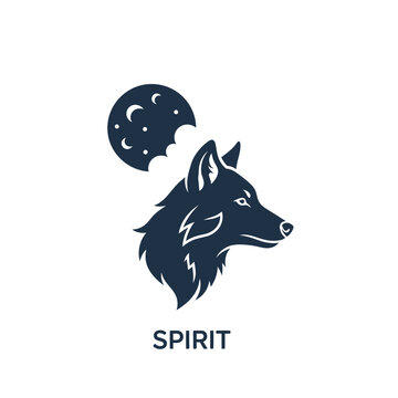 Wolf head profile with moon.