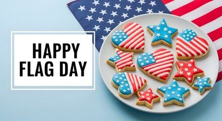 Obraz premium Happy flag day celebration with patriotic cookies and American flag