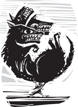 Woodcut style image Hercule's twelve tasks and Cerberus the dog