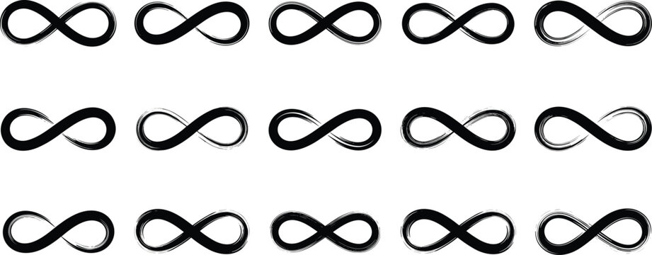 Infinity symbol collection with hand drawn style endless loop icons isolated on white background abstract vector illustration set