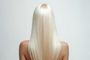 Fototapeta premium Woman back view showcase long straight blonde hair and nude shoulders