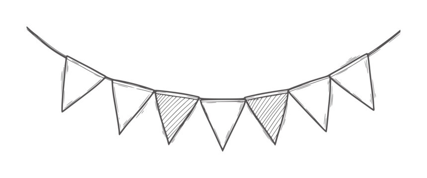Black and white hand drawn triangular festive bunting flags string triangles handdrawn