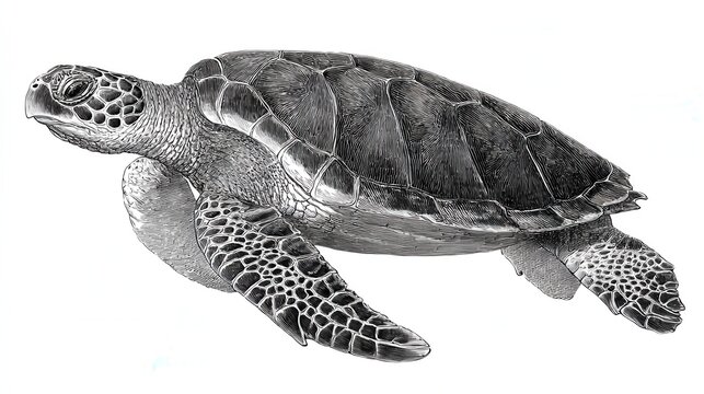 Detailed sea turtle engraving sketch vintage marine reptile ocean wildlife illustration isolated background
