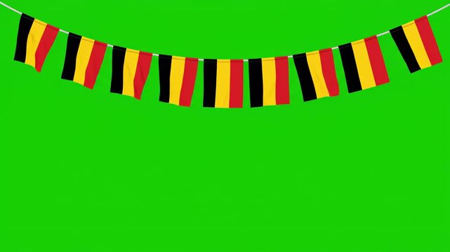 A string of German flags hanging against a vibrant green screen background, ready for digital compositing.