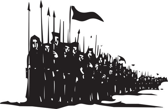 Woodcut style expressionist Army on the March