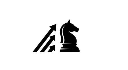 Black chess knight and arrows logo. © rohmat