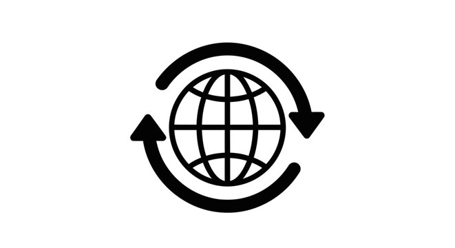 Black globe with circular arrows.