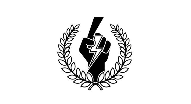Black hand with lightning bolt fist.