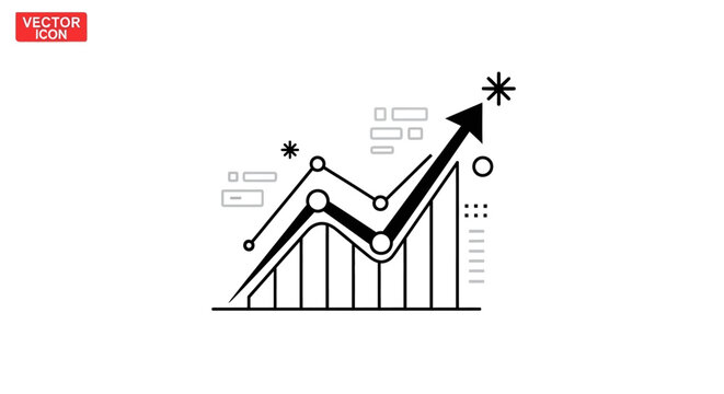 Black line graph with rising arrow.
