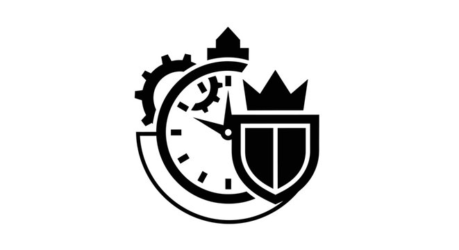 Clock shield with crown logo icon.