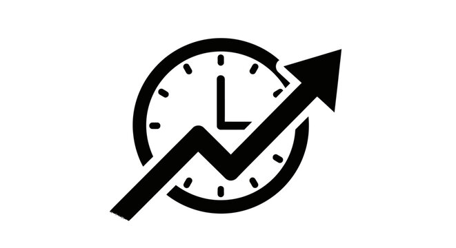Clock with arrow graph icon symbol.