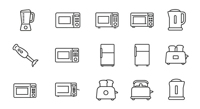 Collection of kitchen appliance icons.