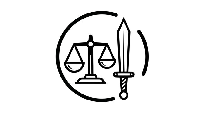 Justice scale with sword symbol.