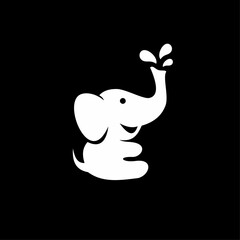 Obraz premium Happy Baby Elephant Logo Icon Splashing Water from Trunk