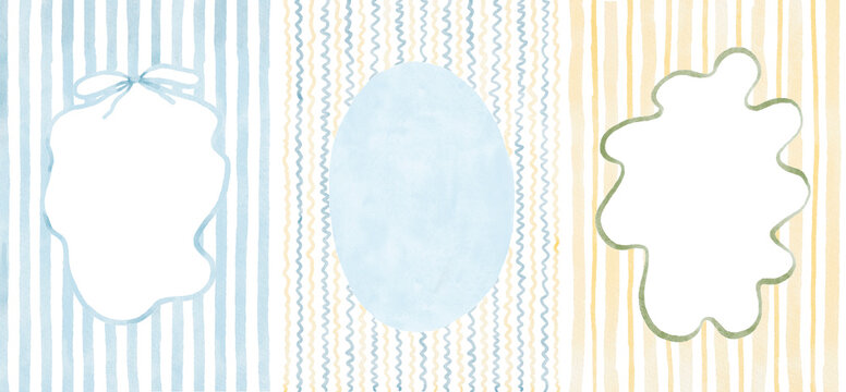 Easter whimsical frames set with stripes in a cottagecore style perfect for invitations , thank you cards, stickers, scrapbooking, easter designs.