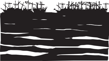 Woodcut style Fleet of Sailing Ships © xunantunich