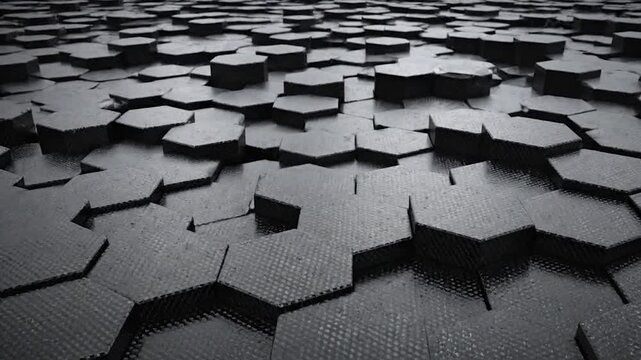 Abstract geometric pattern of dark hexagonal shapes with textured surface