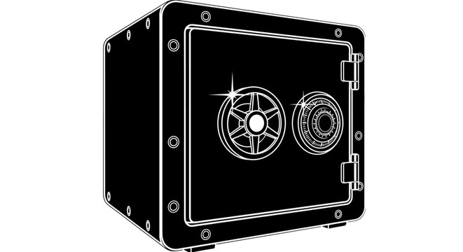 Black metal safe with dials.