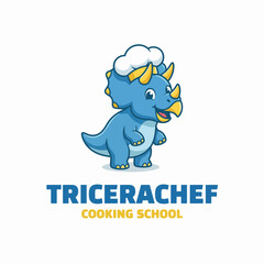 This adorable triceratops chef character, complete with a chef's hat and cheerful expression, embodies fun and creativity, making it perfect for a children's cooking school theme. © kexi zhang