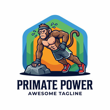 A strong and athletic monkey performing push-ups, conveying power and fitness, ideal for gym branding or sports-related businesses.