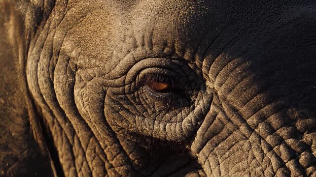 Close-up of an elephant's eye and wrinkled skin in a natural setting