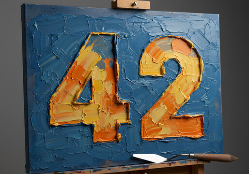 Painted number forty two on canvas