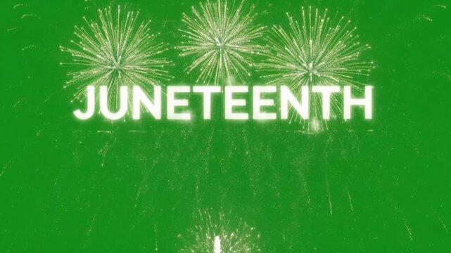 Juneteenth Freedom Day Text Reveal Video Animation with Fireworks on Green Screen