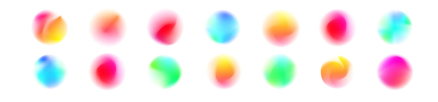 Abstract gradient circle with noise texture and watercolor blur mesh. Colors blend gently on transparent background surface. Light glow creates airy floating effect.