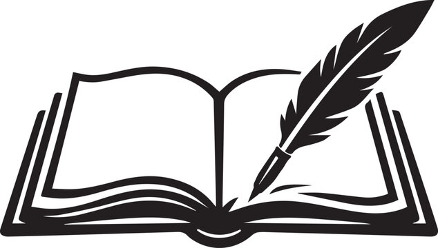 Minimalist vector illustration of an open notebook and a classic feather quill pen Vector, illustration