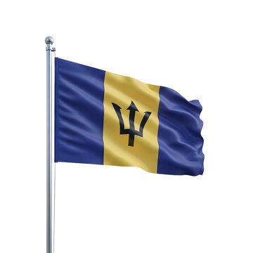 A realistic depiction of the barbados flag waving gently in the breeze showcasing national pride on transparent background high quality professional detailed modern