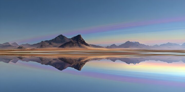 Fata Morgana mirage over desert distorted horizon surreal reflection enhancing the atmosphere
