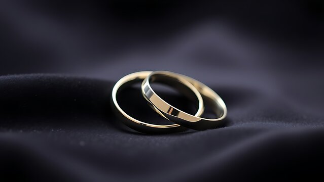 electroluminescence. Two silver wedding bands overlapping on dark velvet fabric. lifestyle magazines, social media lookbooks, designed for lifestyle magazines and social media content.