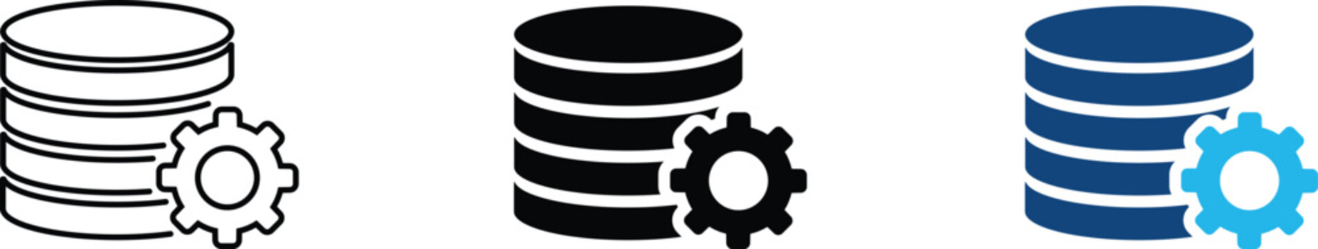 Database configuration icon showing cloud storage settings and digital data management. Professional illustration for server optimization, backend system maintenance, virtual storage organization