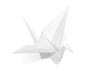 Fototapeta premium Realistic paper origami crane mockup. This is symbol, peace, hope, healing. Vector illustration isolated on white background. Ready for your design. EPS10.